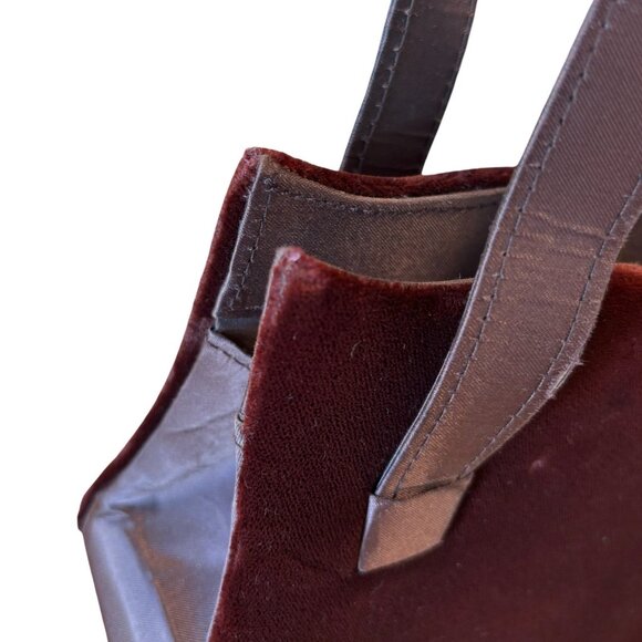 Vintage Burgundy Velvet Serpentine Scalloped Edge Bag 1980s - Picture 9 of 13